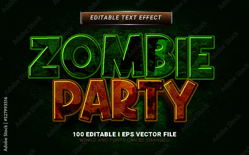 zombie party 3d style text effect for halloween event background