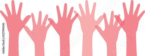 Silhouette of pink colored women's hands. Feminism concept. 