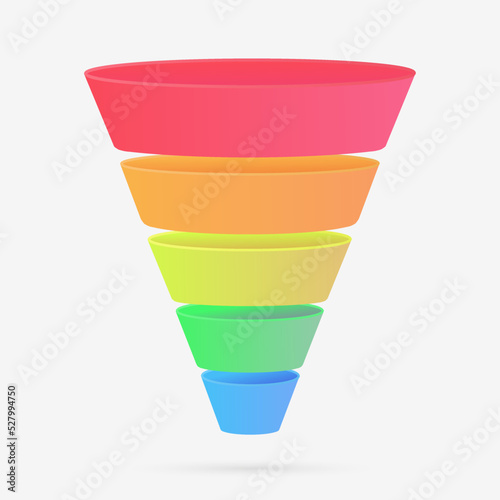 3D Conversion Sales Funnel vector icon. Consumer-focused purchase funnel marketing concept. AIDA model - Attention, Interest, Desire, Action elements. Vector illustration isolated on white background