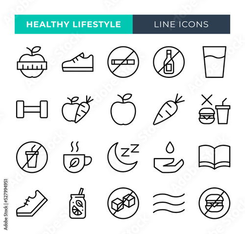 Healthy lifestyle icons set. Vector line icons.