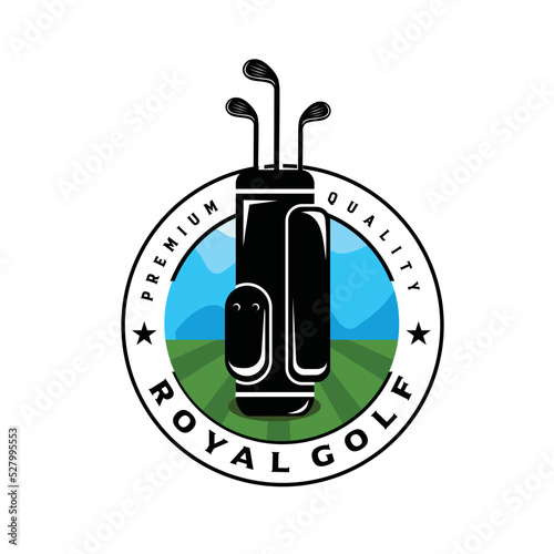 Golf club logo template with golf bag illustration badge emblem