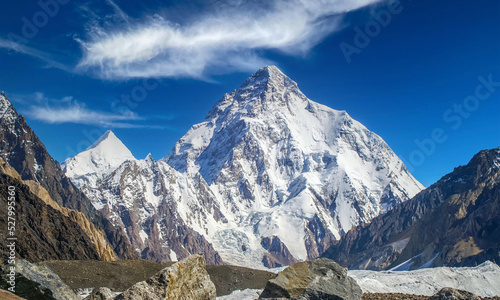 Clouds over the majestic K2 peak, the second highest mountain in the world photo