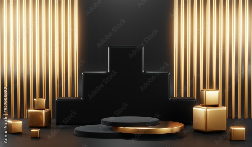 3D rendering of blank product background for cream cosmetics Modern black podium background 3D rendering of blank product background for cream cosmetics Modern black podium background