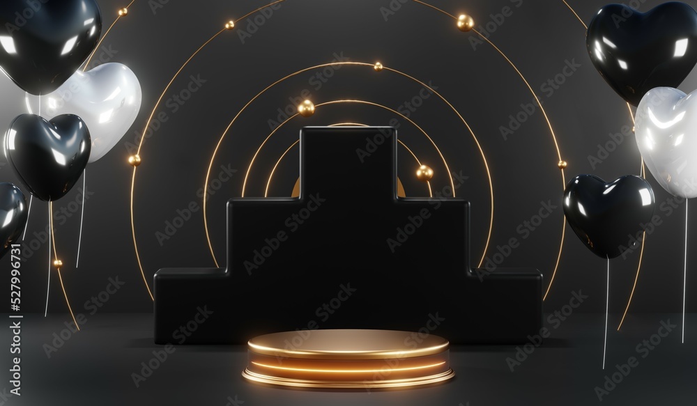 3D rendering of blank product background for cream cosmetics Modern black podium background 3D rendering of blank product background for cream cosmetics Modern black podium background