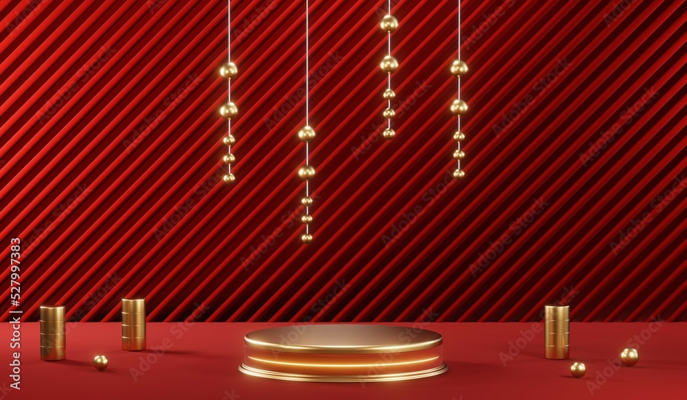 3D rendering of blank product background for cream cosmetics Modern red podium background