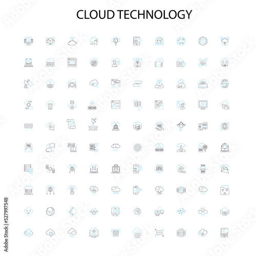 cloud technology icons, signs, outline symbols, concept linear illustration line collection