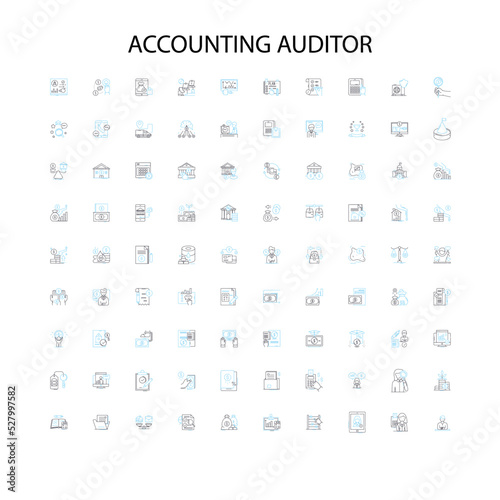 accounting auditor icons  signs  outline symbols  concept linear illustration line collection
