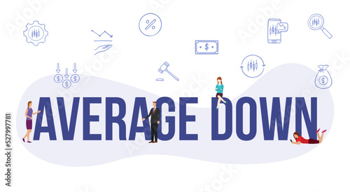 average down stock market concept with big word or text and people with modern flat style