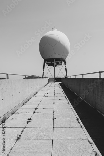 Observatorium in mountains, black and white