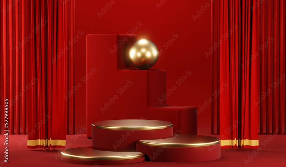 3D rendering of blank product background for cream cosmetics Modern red podium background 3D rendering of blank product background for cream cosmetics Modern red podium background