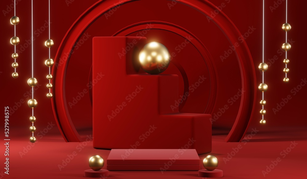3D rendering of blank product background for cream cosmetics Modern red podium background 3D rendering of blank product background for cream cosmetics Modern red podium background