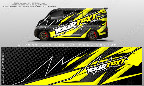 van decal design vector. Graphic abstract stripe racing background kit designs for wrap vehicle, race car, rally, adventure and livery