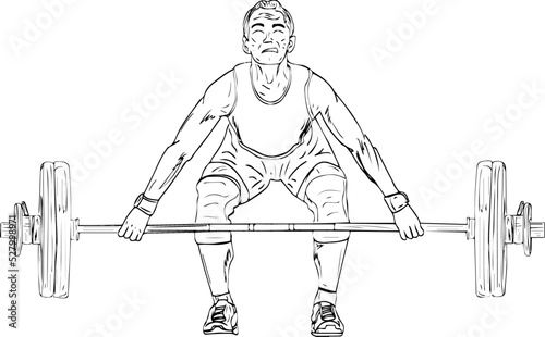 Muscle weight lifter lifting height weight vector drawing, Bodybuilder lifting barbell cartoon doodle, weight lifting sport clipart silhouette