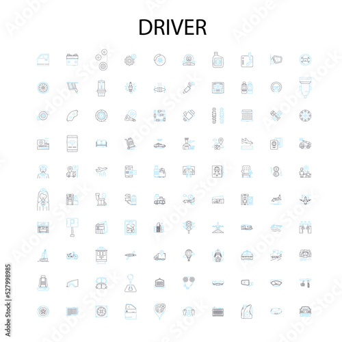 driver icons, signs, outline symbols, concept linear illustration line collection