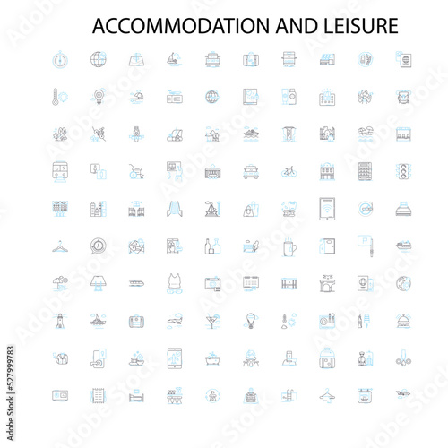 accommodation and leisure icons, signs, outline symbols, concept linear illustration line collection