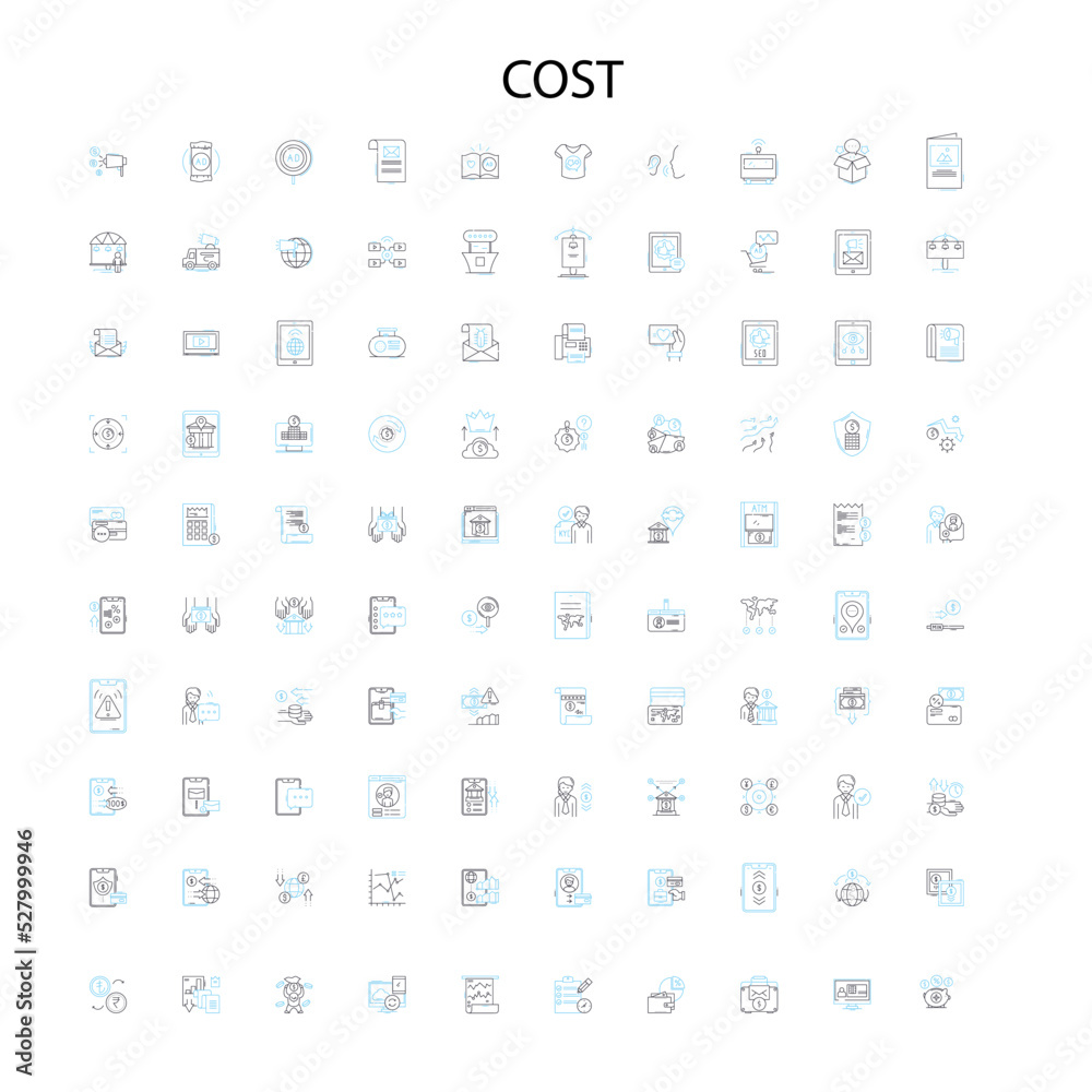 cost icons, signs, outline symbols, concept linear illustration line collection cost icons, signs, outline symbols, concept linear illustration line collection