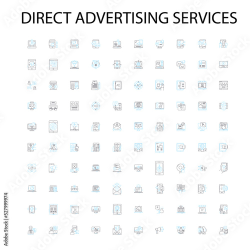 direct mail advertising services icons, signs, outline symbols, concept linear illustration line collection