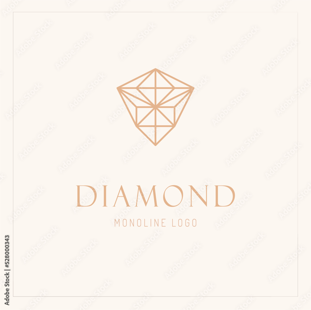 Fototapeta premium Line Art Diamond Logo Vector Design. Abstract Monoline Diamond Emblem, Designs Concept. Geometry Diamond Outline Logo Icon Vector Template