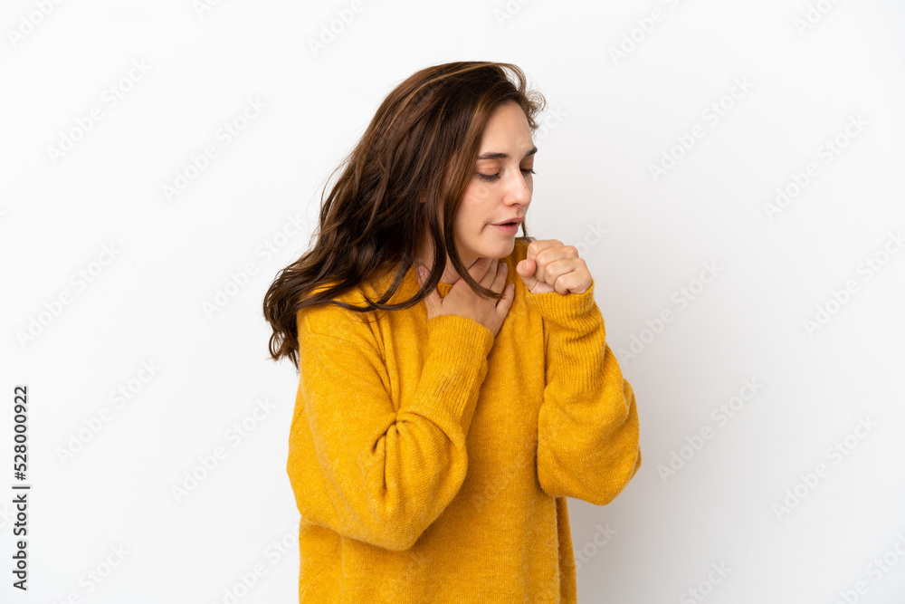 Young caucasian woman isolated on white background coughing a lot Young caucasian woman isolated on white background coughing a lot