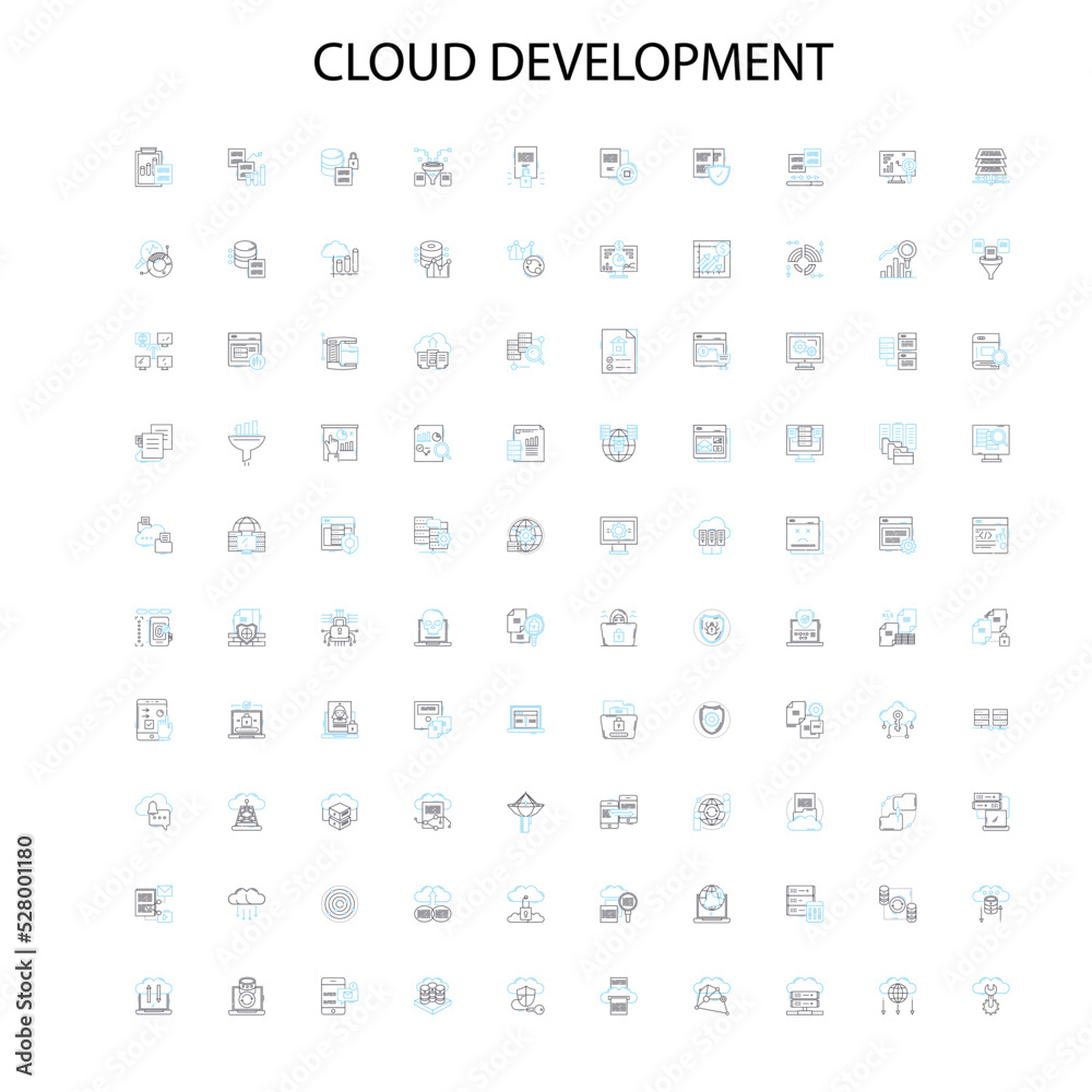 cloud development icons, signs, outline symbols, concept linear illustration line collection