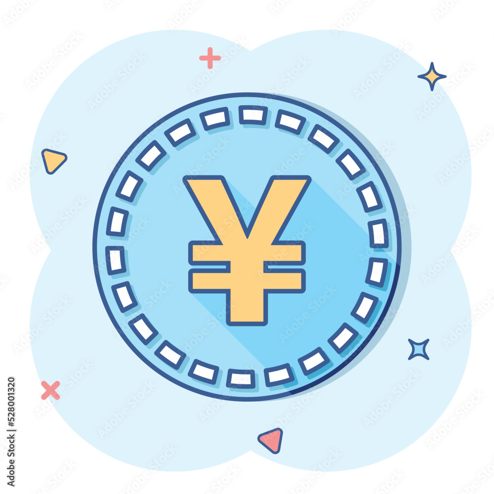 Obraz premium Vector cartoon yen, yuan money currency icon in comic style. Yen coin concept illustration pictogram. Asia money business splash effect concept.