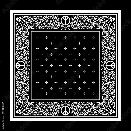Seamless pattern based on ornament paisley Bandana Print. Boho vintage style . Silk neck scarf or kerchief square pattern design style, best motive for print on fabric or papper.