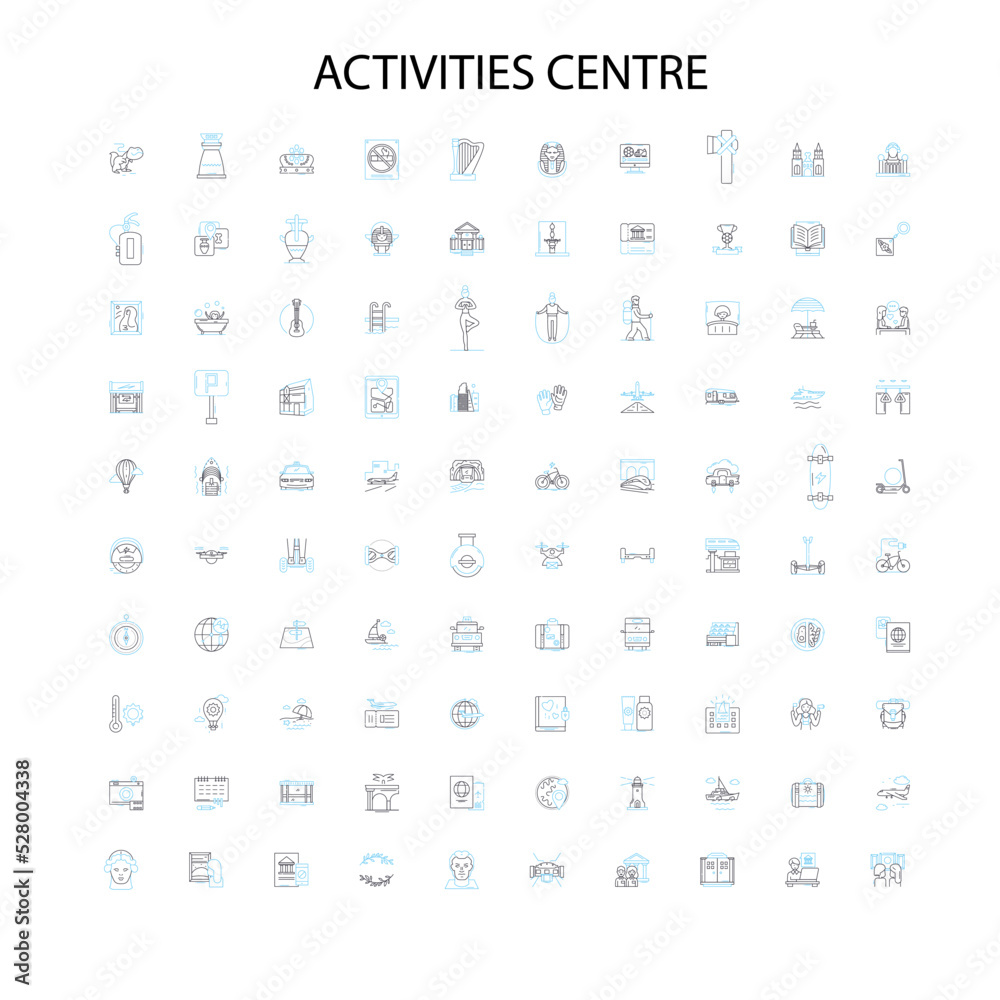activities centre icons, signs, outline symbols, concept linear illustration line collection
