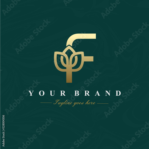 Letter F Lotus Flower Logo Design