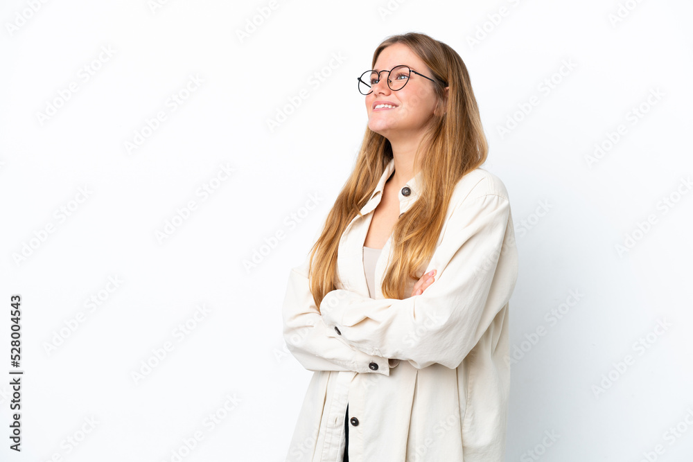 Young blonde woman isolated on white background happy and smiling Young blonde woman isolated on white background happy and smiling