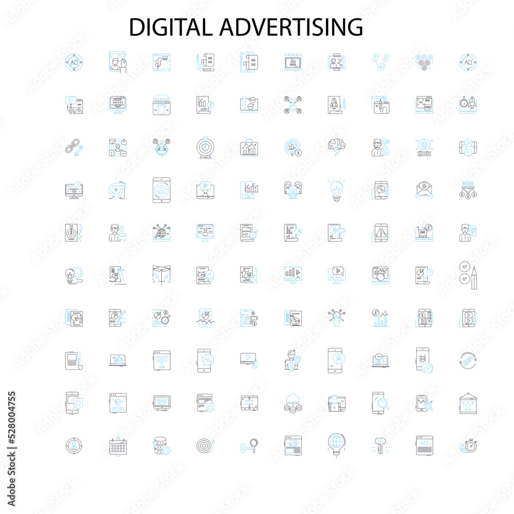 ads icons, signs, outline symbols, concept linear illustration line collection ads icons, signs, outline symbols, concept linear illustration line collection