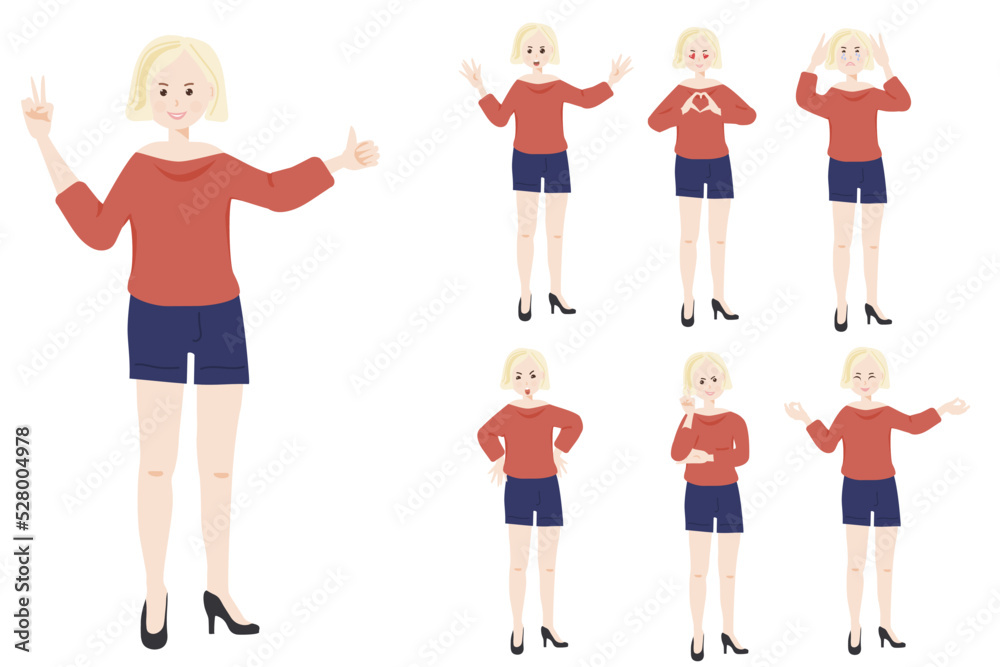 Blond girls with different emotions. Vector set of emoticons, emoji Blond girls with different emotions. Vector set of emoticons, emoji
