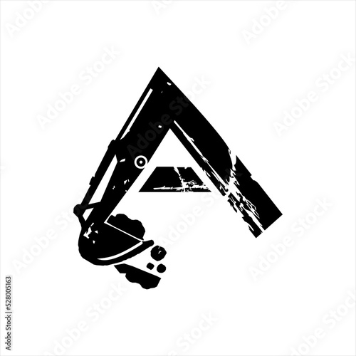Vector logo design letter A with excavator 