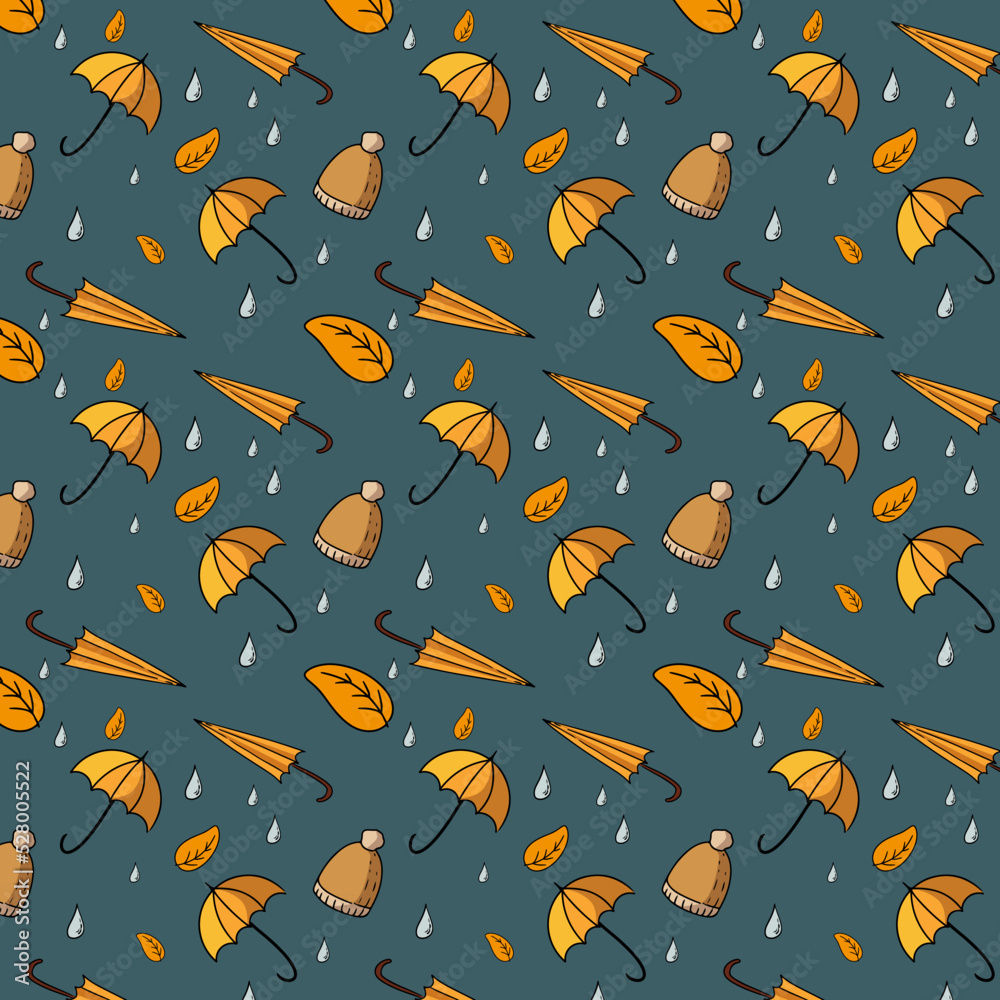 autumn pattern raindrop umbrellas autumn leaves and hats autumn pattern raindrop umbrellas autumn leaves and hats