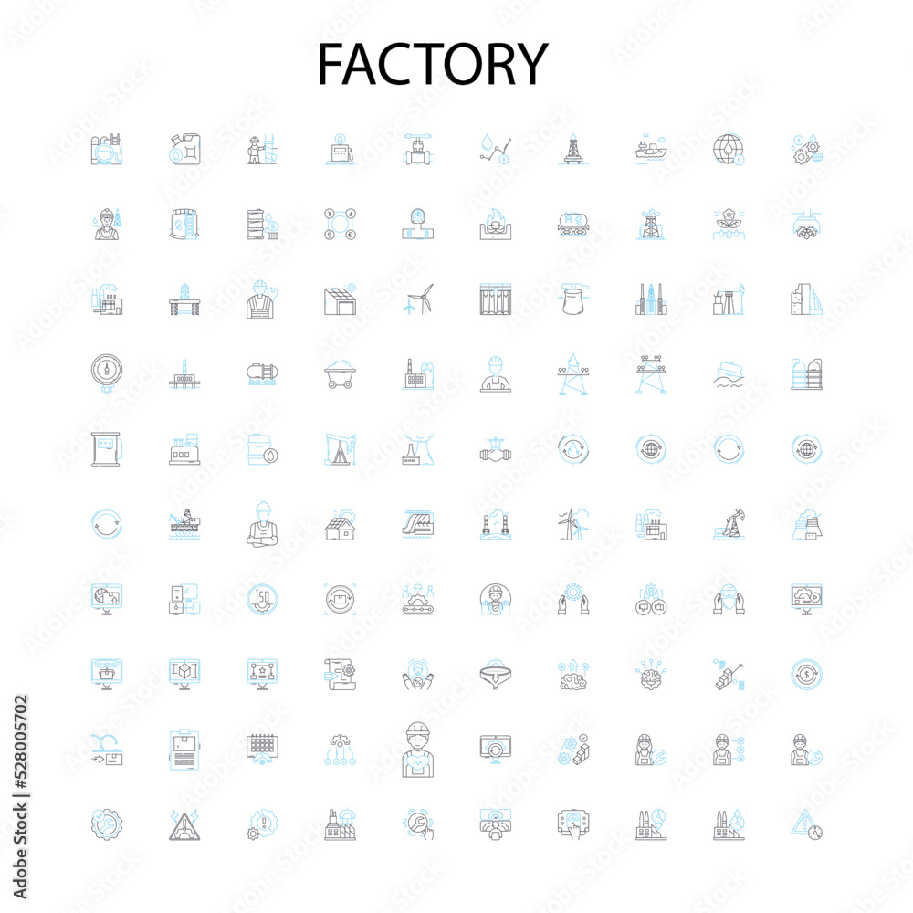 Factory icons, signs, outline symbols, concept linear illustration line collection Factory icons, signs, outline symbols, concept linear illustration line collection