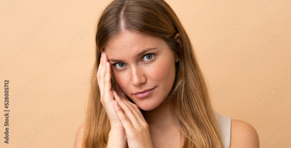 Portrait of blond pretty woman over isotaed background Portrait of blond pretty woman over isotaed background