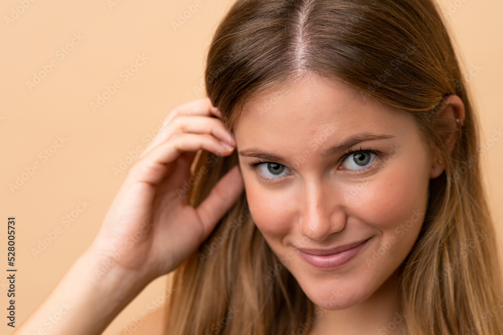 Portrait of blond pretty woman over isotaed background Portrait of blond pretty woman over isotaed background