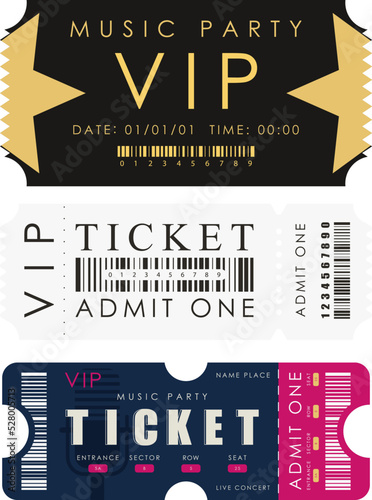 Ticket template set. Ready design for your business. Isolated on white background. Vector.