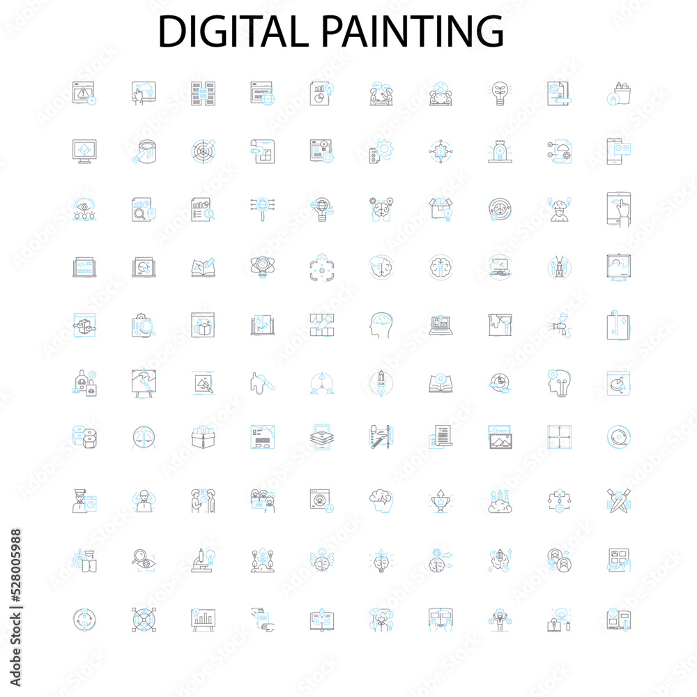 digital painting icons, signs, outline symbols, concept linear illustration line collection digital painting icons, signs, outline symbols, concept linear illustration line collection