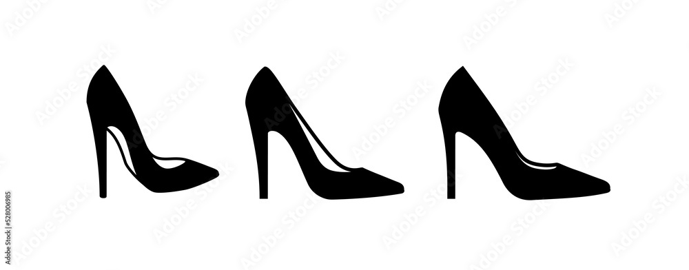 Set of icons women's shoes with high heels. Female symbol shoes with a heel. Isolated vector illustration on a white background.