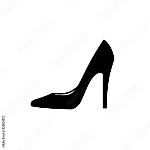 High heeled female shoe icon. Female symbol shoes with a heel. Isolated raster illustration on a white background.