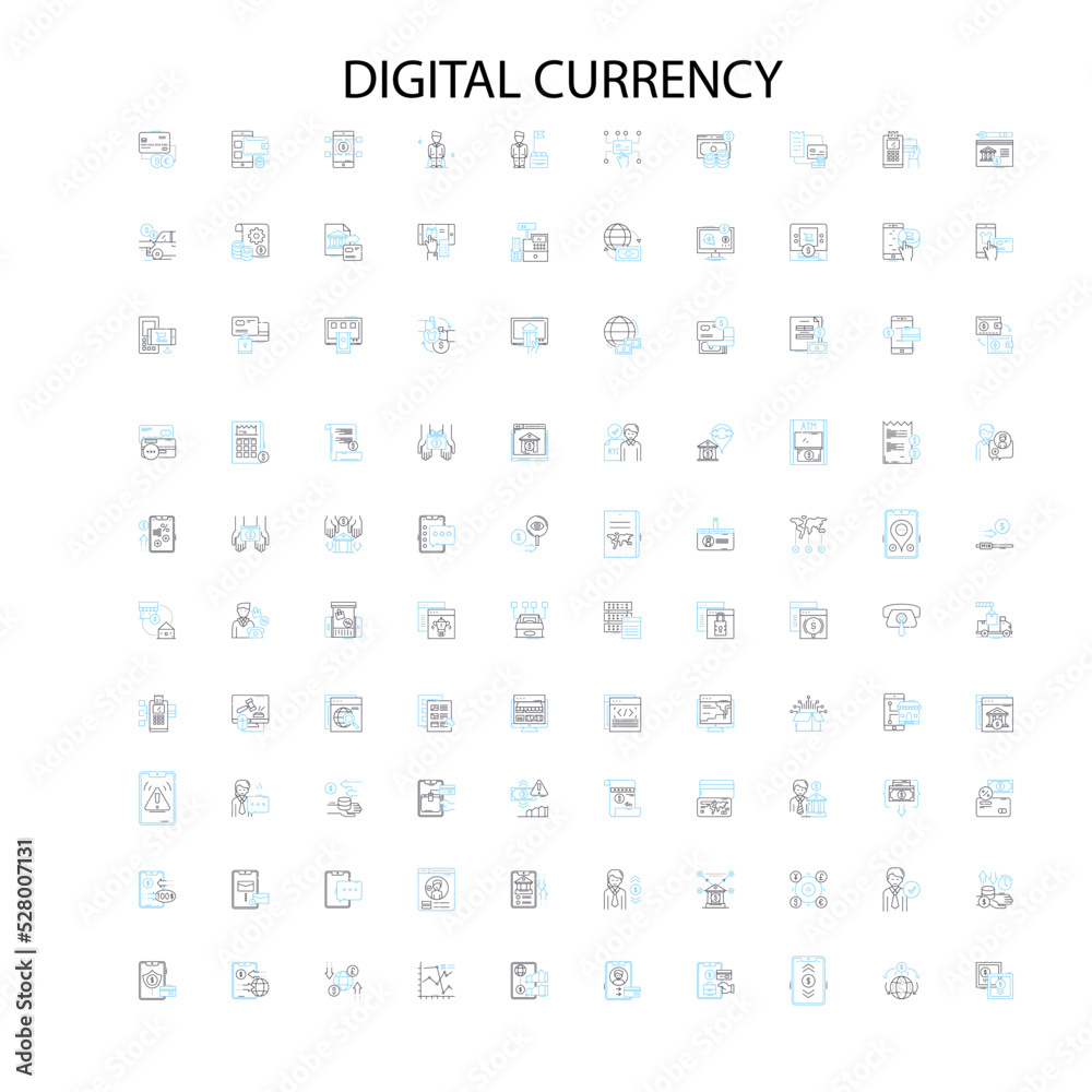 digital currency icons, signs, outline symbols, concept linear illustration line collection digital currency icons, signs, outline symbols, concept linear illustration line collection