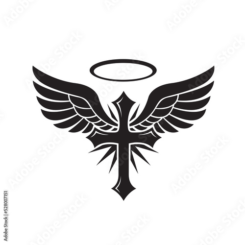 icon of cross and wings isolated on white background