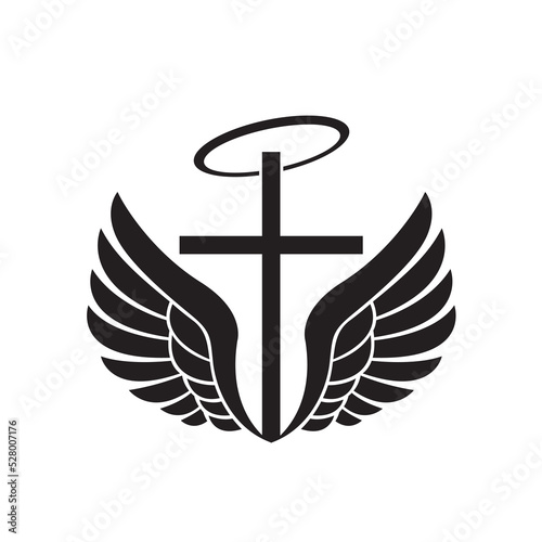 icon of cross and wings isolated on white background