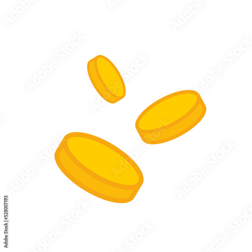 Coin or money icon. Business, finance or bank symbol. Falling coins are an attribute of wealth. Isolated raster illustration on a white background.