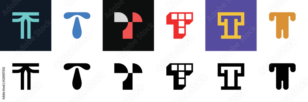 Set of letter T. icon design. template elements. geometric abstract logos Set of letter T. icon design. template elements. geometric abstract logos