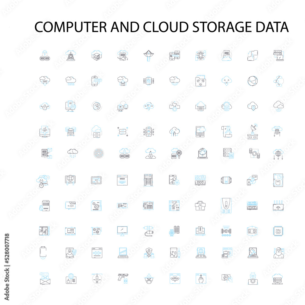 computer and cloud storage data icons, signs, outline symbols, concept linear illustration line collection computer and cloud storage data icons, signs, outline symbols, concept linear illustration line collection