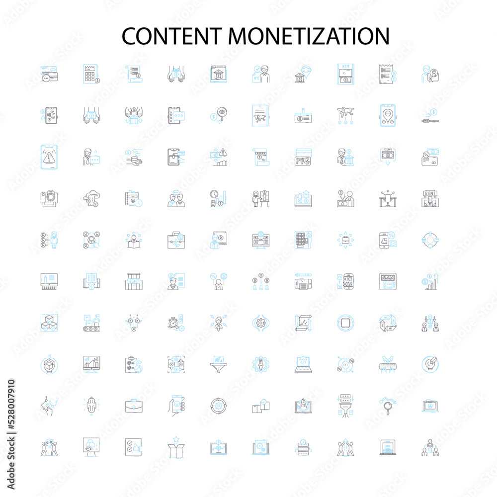 content monetization icons, signs, outline symbols, concept linear illustration line collection