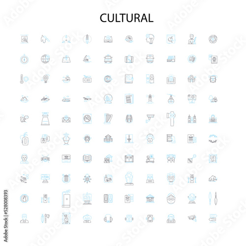 cultural icons, signs, outline symbols, concept linear illustration line collection