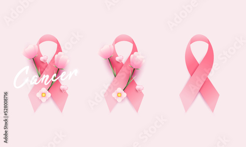 Foto set of pink ribbons on a white background, suitable for women's day and cancer d