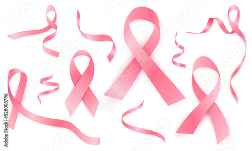 set of pink ribbons on a white background, suitable for women's day and cancer day design elements